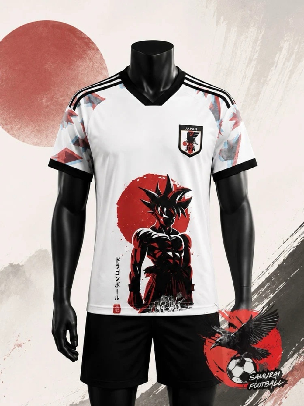 adidas Black & Red Graphic Japan Soccer Jersey. Slim fit